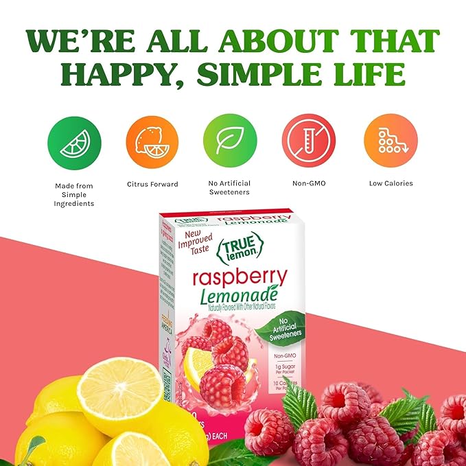 True Lemon Raspberry Lemonade 10ct (Pack of 12) - Drink Mix - No Artificial Sweeteners, Low Calorie - Powdered Drink Mixes & Flavors - Water Flavor Packets & Water Enhancer with Stevia