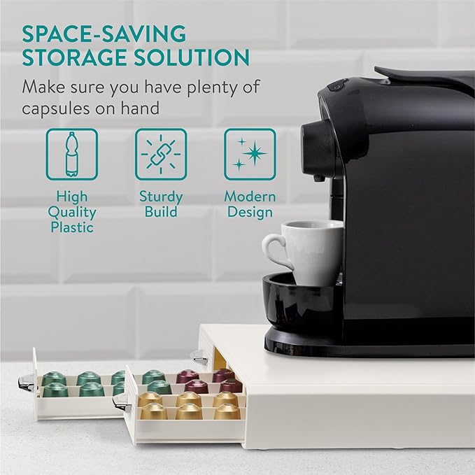 Navaris Coffee Capsule Triple Drawer - Coffee Pod Storage Drawer - Space-Saving Coffee Pods Organizer for Your Kitchen - Coffee Holder for Countertop - Fits Up to 48 Cups -Cream