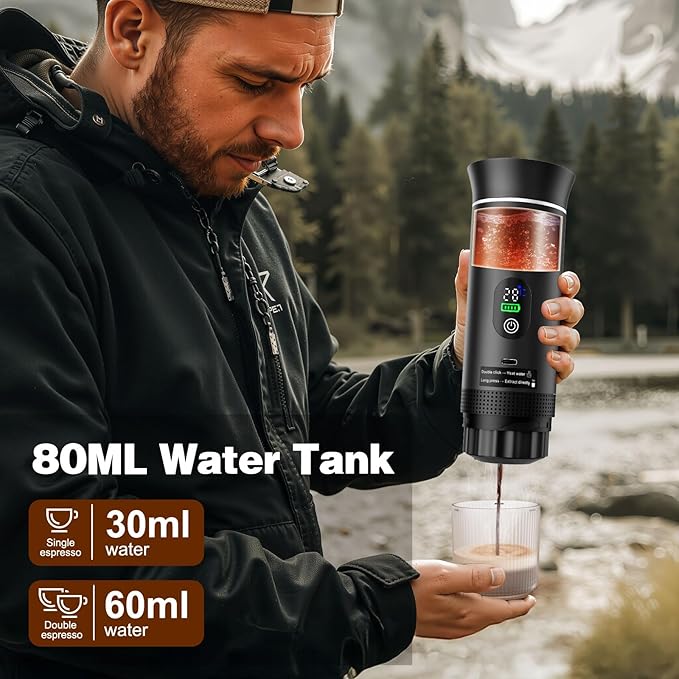 Portable Battery Espresso Coffee Maker for Travel, 20 bar Mini Car Espresso Machines, 3-in-1 Self-Heating Electric Espresso Maker, USB-C Ground Coffee & Capsule Pod(Ns&DG) RV, Hiking, Office