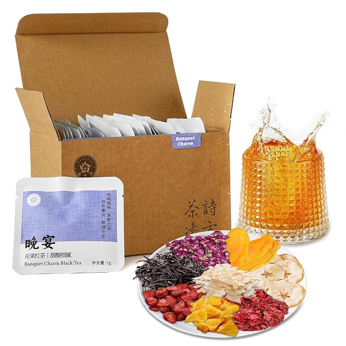 RIANTEA Organic Black Tea Bags with Fruit Flavors and Dried Flowers Natural Sugar Free Low Caffeine 100% Natural Whole Leaf Tea Bag Naturally Premium Organic Full-Leaf Bags (20 Counts)