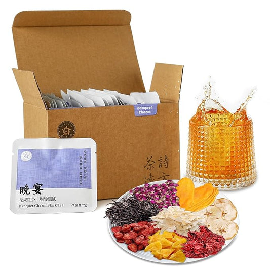 RIANTEA Organic Black Tea Bags with Fruit Flavors and Dried Flowers Natural Sugar Free Low Caffeine 100% Natural Whole Leaf Tea Bag Naturally Premium Organic Full-Leaf Bags (20 Counts)