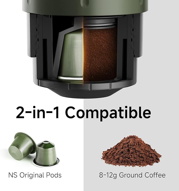 HIBREW H4C Classic - Portable Electric Espresso Maker, USB-C Rechargeable for Coffee Pods & Ground Coffee, Compact for Home and Travel
