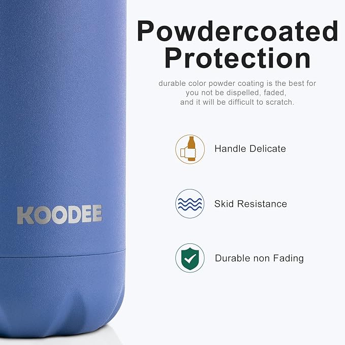 koodee Insulated Water Bottle 2 Pack Stainless Steel Double Wall Vacuum Sports Water Bottle, 17 oz Cola Shape Leak Proof Travel Water Flask (2 Pack Royal Blue)