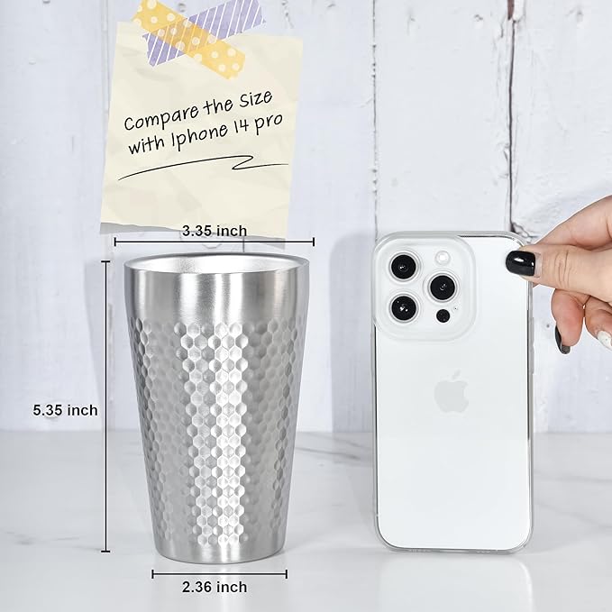 AGH 4 Pack Stainless Steel Cups for Kids, Metal 15oz Double Layer Insulated Cup, Reusable Stackable Cup for Party Outdoor (Matte Silver)