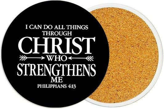 2Pack Christ Ceramic Coasters Absorbent Coasters for Drinks with Cork Base,Christian Coaster for Table Office Desk Decor Coffee Cup Wine Beer Bar Cup Mat 3.9 Inch,Religious Gifts for Women,Men,Dad