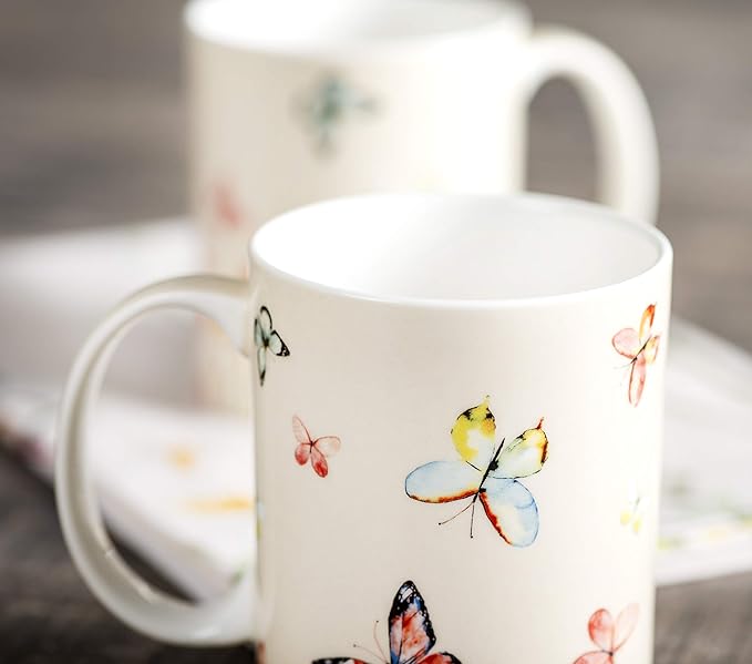 Maison d' Hermine Coffee Mug with Handles Fine Bone China Mugs Pack of Two Tea Cups for Hot Beverages Cappuccino Latte Home Restaurant Office Perfect for Gift (Botanical Fresh, 12 Ounce)