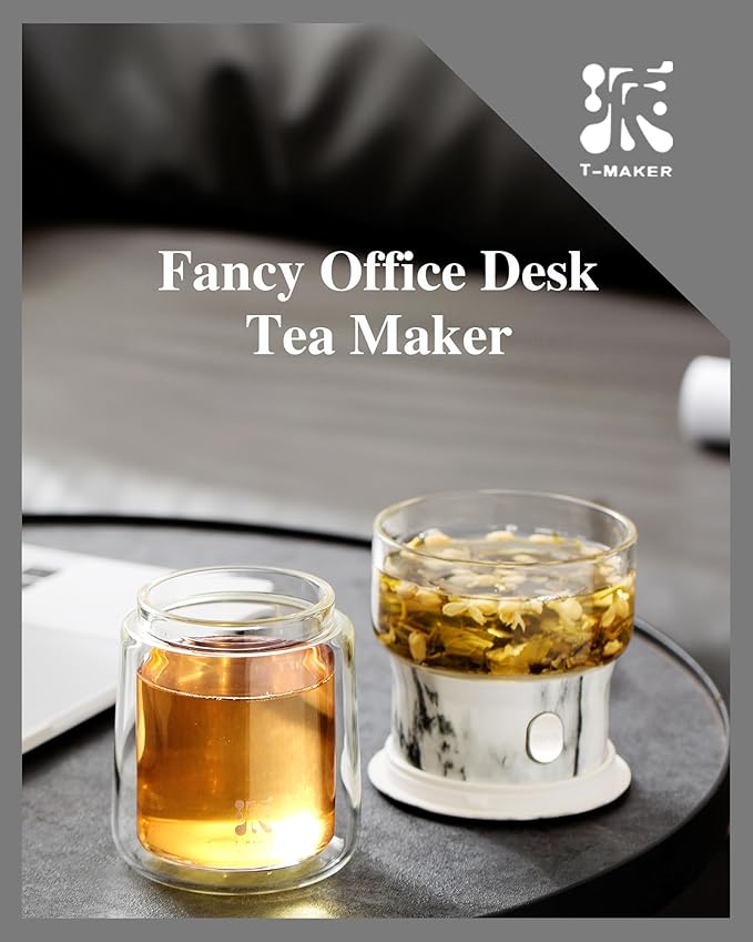 ZENS Modern Small Glass Infuser Teapot, Magic One Touch Drip Tea Pot Infusers for Loose Tea Diffuser, Cool Herbal Teapot with 200ml insulated Cup and Portable Gray Tea Kits for Tea Lovers Gifts