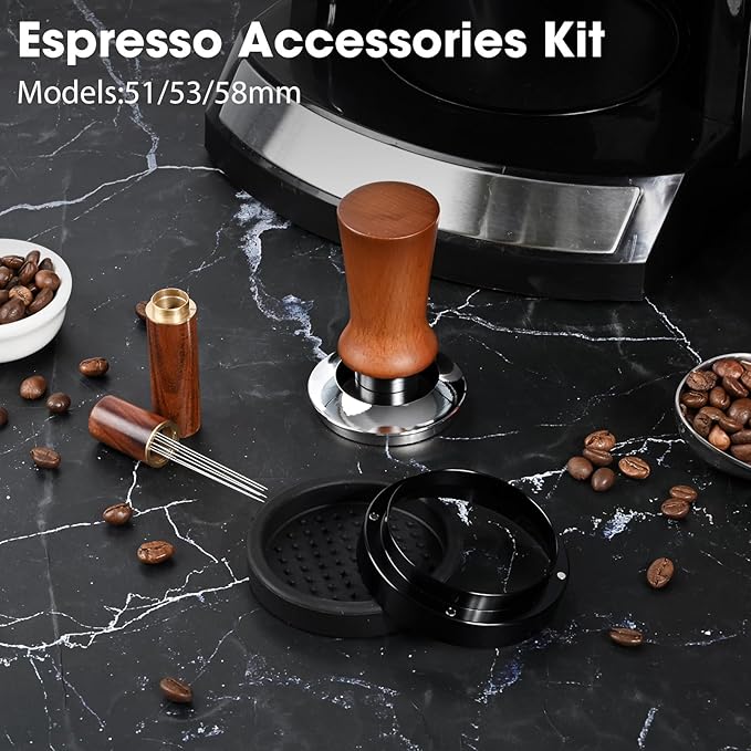 54mm Spring Loaded Espresso Tamper Kit with WDT Tool Dosing Ring and Tamping Mat for 54mm Portafilter Home Coffee Machines