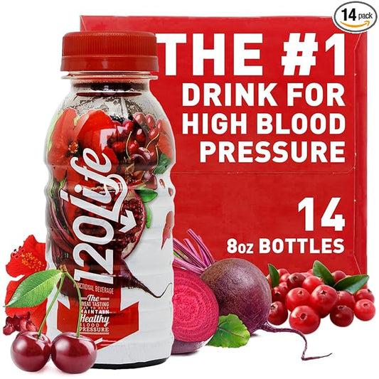 120/Life Blood Pressure Support, Beet Root Juice, Pomegranate Extract, Cranberry Juice, Tart Cherry, Hibiscus, and Magnesium (8 Fl Oz, Pack of 14) - Gluten-Free & Vegan