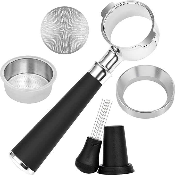 51mm Bottomless Portafilter 2 Ears Fits for Delonghi ECP3420, EC155, BCO430, EC260, and ECP3120, Espresso Accessories Kit includes Puck Screen, WDT Tool, Dosing Funnel, Double Shot Filter Basket