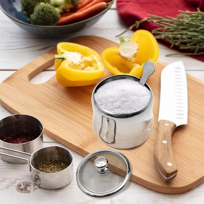 300ml Stainless Steel Sugar Bowl with Lid and Spoon 10 OZ Coffee Seasoning Jar Condiment Pot Spice Container Canister Cruet with Lid and Spoon (Style B)
