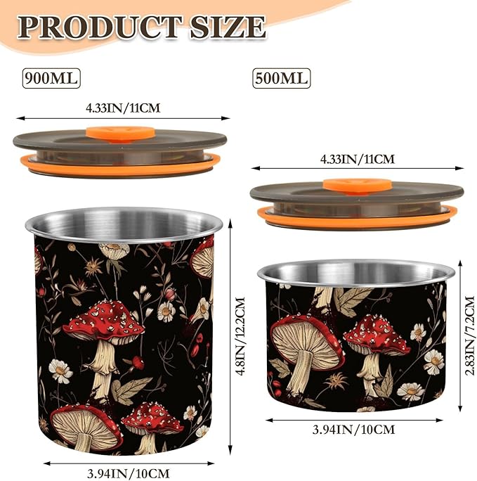 ALAZA Mushroom Daisy Flower Airtight Coffee Bean Canister 900ml Food Storage Containers with Lids For Gournd, Tea, Sugar, Flour, Rice, Cereal, Candy Cookie Jar