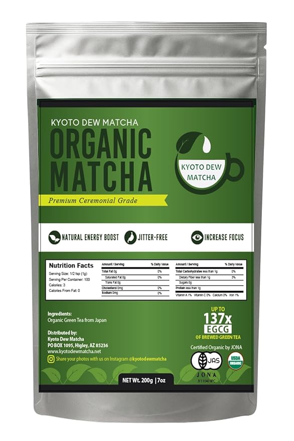 Kyoto Dew Matcha - Ceremonial Blend – Authentic Japanese First Harvest - USDA & JAS Organic Ceremonial Grade Matcha Green Tea Powder from Uji, Kyoto, Bag (7oz)