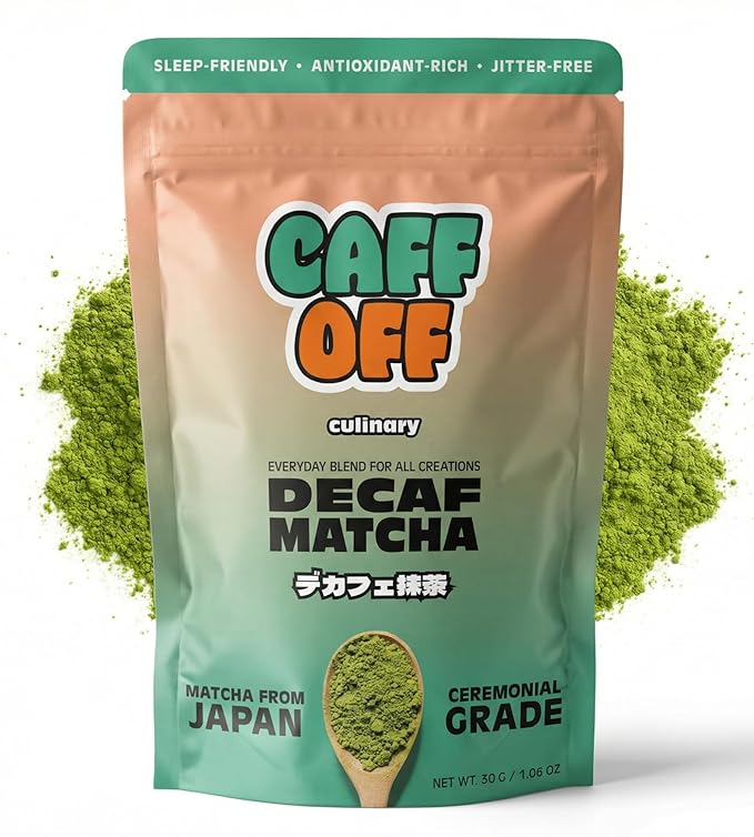 Caff Off Decaf Matcha Green Tea Powder From Japan - 1.06 oz / 30 g - Culinary Grade - Naturally Decaffeinated Using No Chemicals - Tested For Heavy Metals & Pestacides - First Harvest & Shade Grown Caffeine Free Matcha Powder