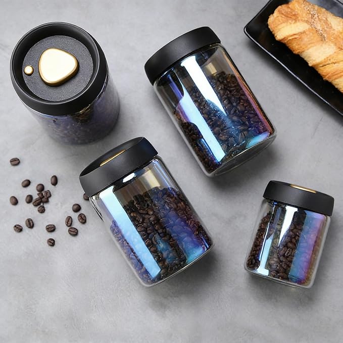 Colorful Coffee Vacuum Container Jars, Food Coffee Bean Storage Containers with Lids Airtight, Manual Vacuum Extraction Sealed Tank (Colorful, 500, Milliliters)