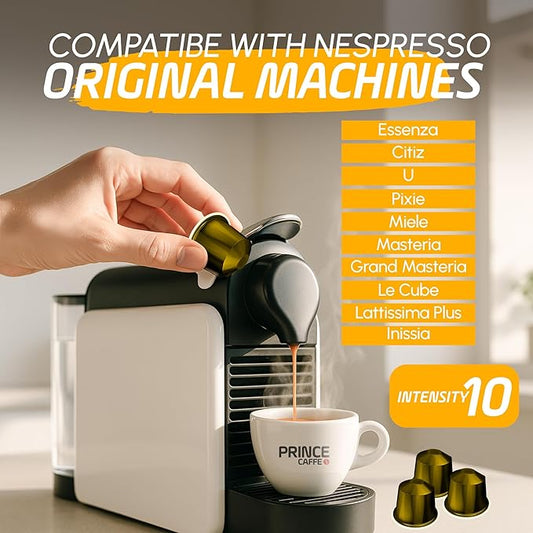 Prince Caffe Espresso Pods – Ristretto Intensity 10, Dark Roast, The Espresso Coffee Pods Are Compatible with Nespresso Original Line Machines, 30 Count (3 x 10 Capsules) Premium Quality Coffee Capsules.