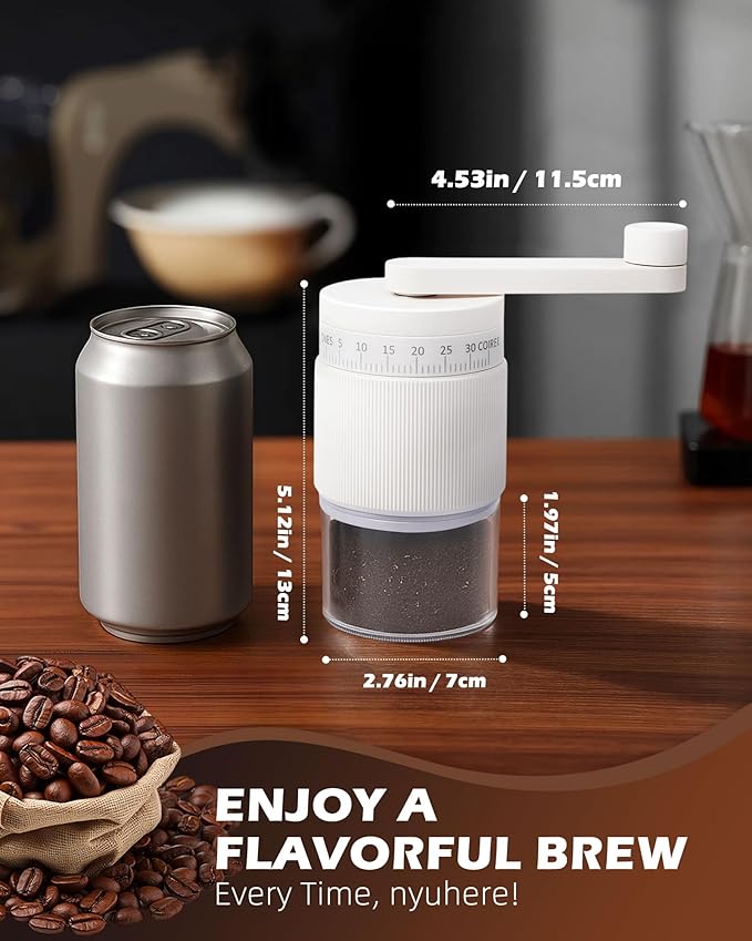 Manual Coffee Grinder with Ceramic Burr, 40g Capacity,35 Adjustable Settings,Portable Hand Mill for Espresso, French Press, Drip,Pour Over,Cold Brew,Compact and Quiet for Home Use (White)