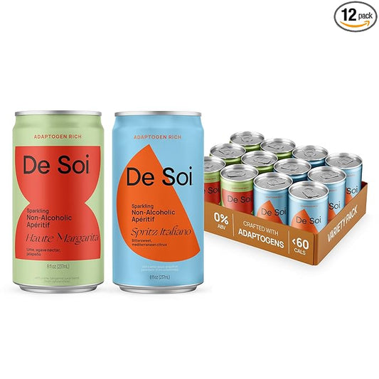 De Soi Haute Spritz Set Mocktails NA Drinks 12 pack - Adaptogen Drink, Sparkling Drink with Calming Botanicals, Mocktail Drinks, Gluten Free, No Artificial Flavors - Haute Margarita + Spritz Italiano)