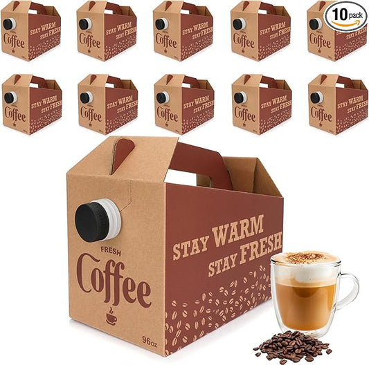 10 Pack Disposable Coffee Box Dispensers Coffee to Go Drink Containers Insulated Hot Beverage Dispenser coffee Carrier with Handle Beverage Server for Parties Catering Take Out (96 oz)