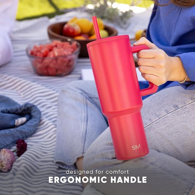 Simple Modern 40 oz Trek Tumbler with Handle and Straw Lid | Cup Holder Friendly Insulated Stainless Steel Travel Mug | Saffron