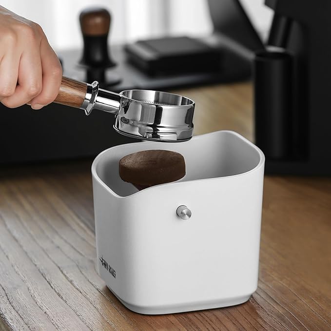 MHW-3BOMBER Espresso Knock Box, 1.2L(15 Cups) Coffee Knock Box with Removable Knock Bar and Anti-slip Pads for Espresso Puck, Coffee Ground, Durable Espresso Accessories, White GB5968W-OS