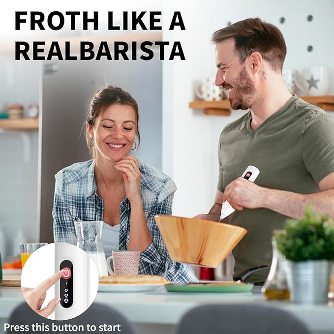 3-Speed Rechargeable Milk Frother for Coffee, Baking & Eggs - USB Fast Charging, Portable Frother Wand for Perfect Foam Every Time! (White, 3-Speed & USB Rechargeable)