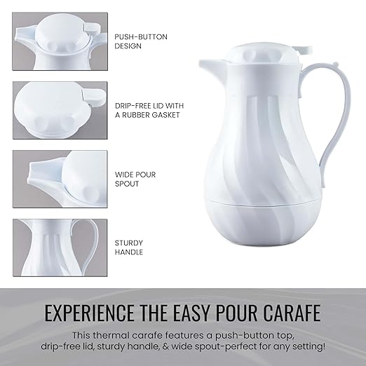 OCS Parts Set of 6 Easy Pour Thermal Coffee Carafes | 10-Inch Insulated Hot and Cold Beverage Pitcher Server for Coffee, Tea, Hot Chocolate and Water | 42-Ounce | White