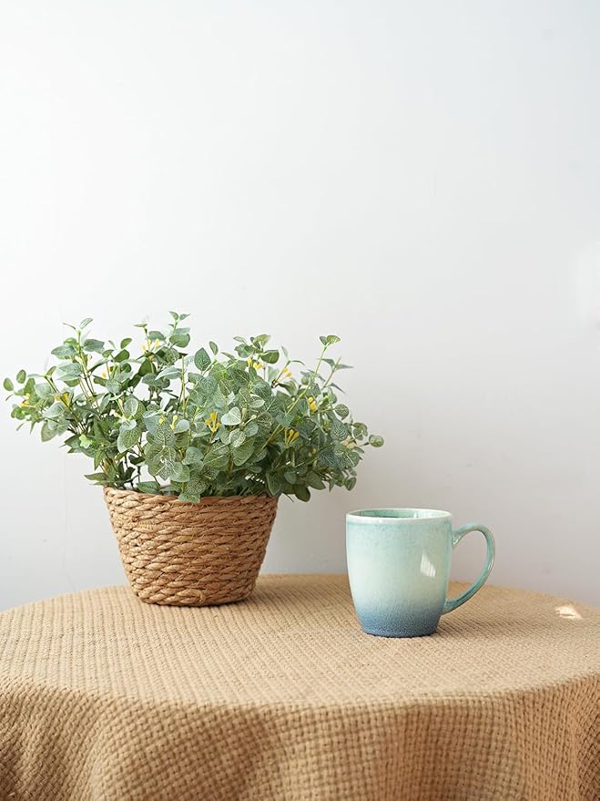 Bosmarlin Ceramic Coffee Mug Set of 4, 17 Oz, Coffee Cups with Big Handle, Microwave Safe, Unique Reactive Glaze (Pale Green, 17 Oz)