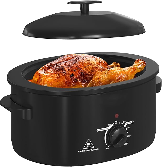8 QT Electric Roaster Oven with Self-Basting Lid, Turkey Roaster Oven with Defrost Warm Function, Removable Pan and Rack, Black