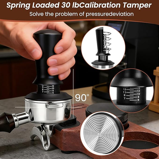 9 Pack Espresso Tamper Station&Coffee Distributor Tamper&Espresso WDT Stirrer&Coffee Tamping&Brush&Coffee Dosing Funnel&Espresso Puck Screen, Latte Art pen and Towel (58 mm)