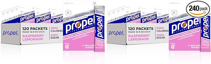 Propel Electrolyte Enhanced Water Drink Mix Powder Packets,Raspberry Lemonade,Zero Calorie & Sugar,Hydration with Electrolytes and Vitamins C & E (120 Packets),(Pack of 2)