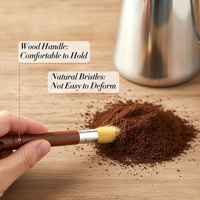 QFGasre 2Pcs Coffee Machine Cleaning Brush Espresso Brush Tools Accessories Wooden Handle and Natural Bristles Cleaning Tool Used on Group Heads Shower Screen Portafilter Home Kitchen