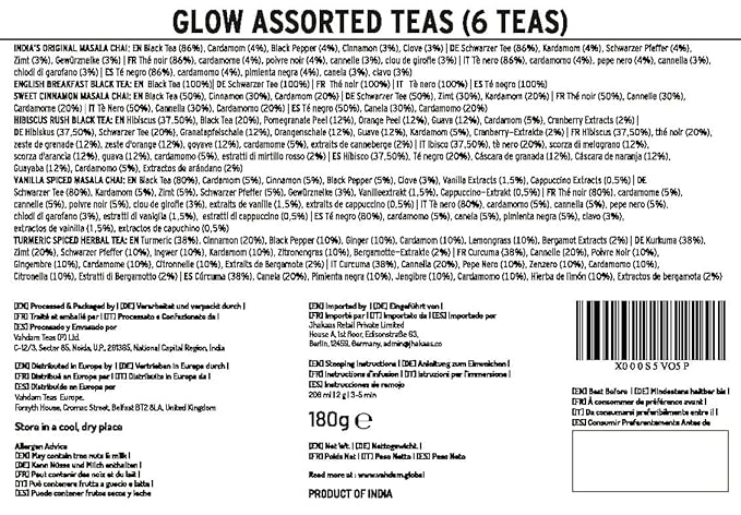 VAHDAM, GLOW - Assorted Valentines Day Tea Gift Set (6 Loose Leaf Tea) Tin Caddy Presentation Box | Gluten Free, Non GMO | Valentines Day Gifts for Him & Her