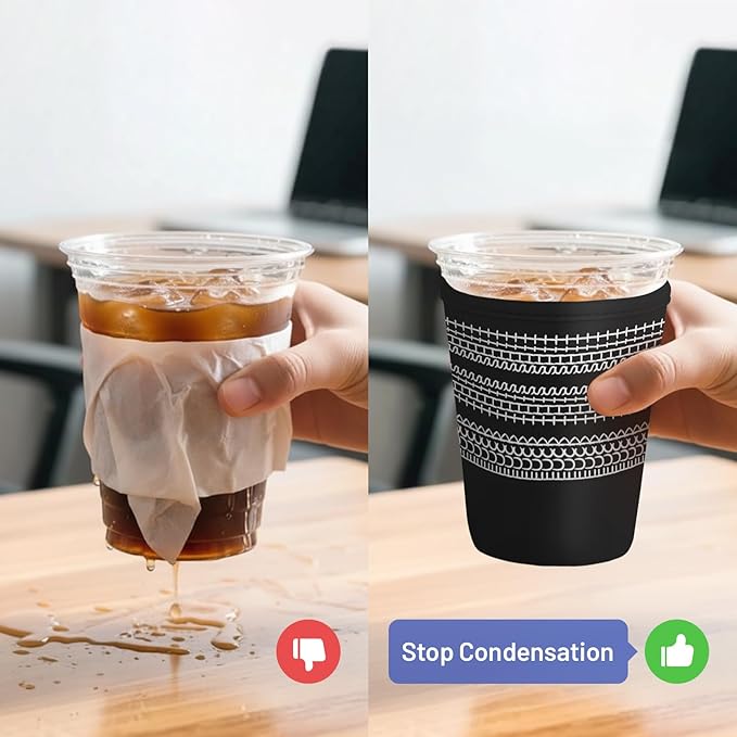 Iced Coffee Sleeve Reusable Cup Sleeves for Cold Drinks Neoprene Koozie Cozy Plastic Cup Covers for Drinks, Letters