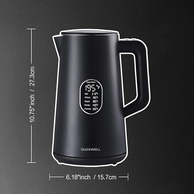1.5L Electric Kettle Stainless Steel, Double Wall Cool Touch,Fast Boil,5 Temperature Control, LED Display, Auto Shut-Off, BPA-Free,Keep Warm Function, Ideal for Tea & Coffee (Black)