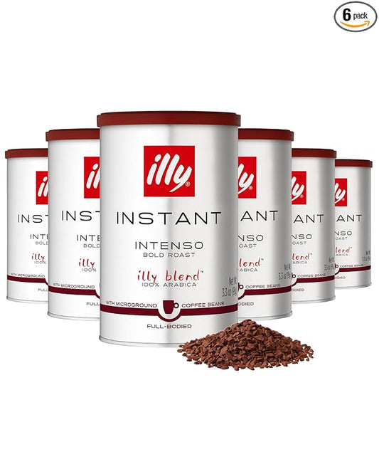 illy Instant Coffee, Intenso Dark Roast, 100% Arabica, Premium Italian Coffee, 3.3oz, 6 Pack