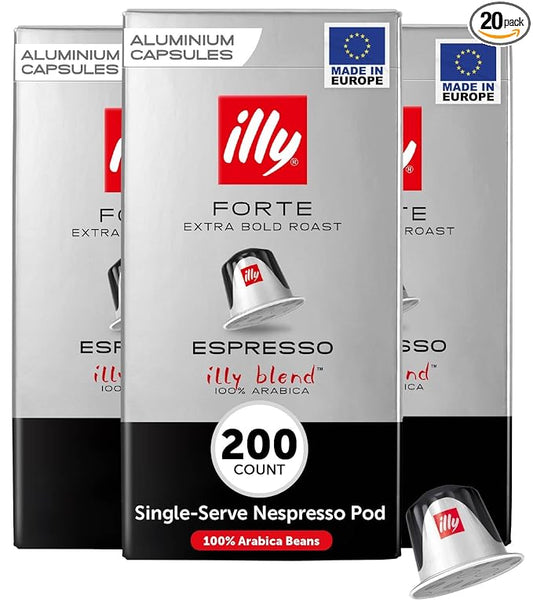 illy Espresso Compatible Capsules, Coffee Pods for Nespresso Original Line Machine, Forte Dark Roast, 100% Arabica, Premium Italian Coffee, Single Serve, 10 Count, 20 Pack