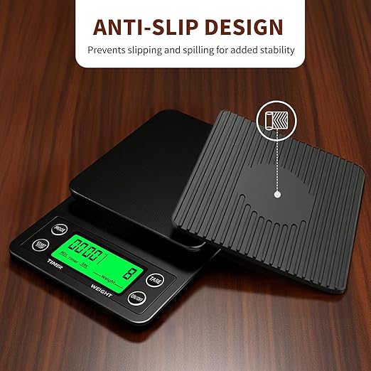 Coffee Scale with Timer - 0.1g Accurate, 3kg Drip Espresso Scale for Pour Over Coffee, Portable Digital Kitchen Food Scale with, LCD Displa, Non-Slip Mat (Including Batteries) - Black