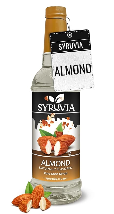 Syruvia Almond Syrup, Natural Flavors, Syrup for Drinks, Lattes, and Desserts – 25.4 fl oz,