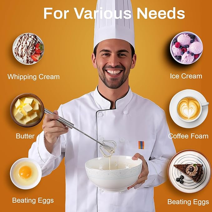 Stainless Steel Semi-Automatic Whisk, 2025 Upgraded Stainless Steel Egg Whisk Hand Push Rotary Whisk, Hand Push Mixer Stirrer Tool for Cooking Kitchen Home Egg Milk (12in)