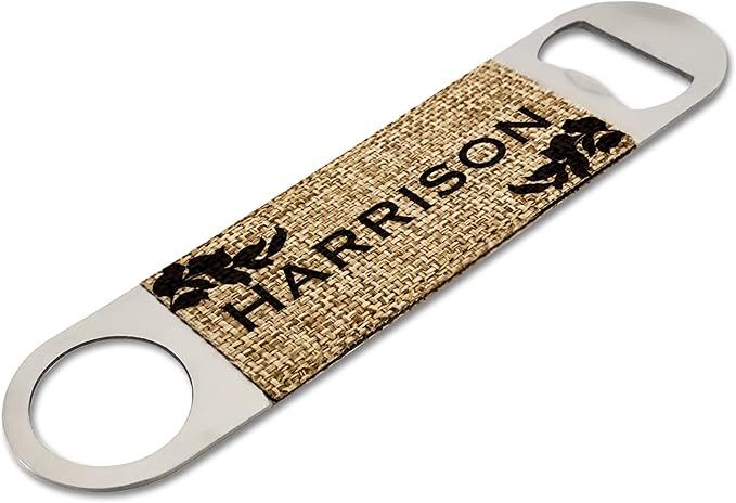 Smile Art Design Family Custom Monogram Bottle Opener Burlap Material Family Name and Date Personalized Prints Personalized Gifts House Warming Wedding Gift Rustic Decor Style1