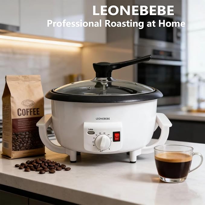 Home Coffee Roaster, Household Electric Coffee Bean Baker Nut Peanut Cashew Chestnuts Roasting Machine Adjustable Temperature 1.6 Pounds Capacity for Cafe Shop/Home No Stovetop Required Smoke Reduce