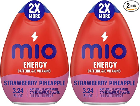 MiO Energy Strawberry Pineapple Smash Naturally Flavored with other natural flavors Liquid Water Enhancer Drink Mix with Caffeine & B Vitamins with 2X More (3.24 fl. oz. Bottle) (Pack of 2)