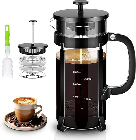 YMMIND French Press Coffee Maker 304 Stainless Steel Coffee Press,with 4 Filters System, Heat Resistant Thickness Borosilicate French Press Glass, BPA-Free Brewed Tea Pot Coffee Plunger(Copper 12oz)