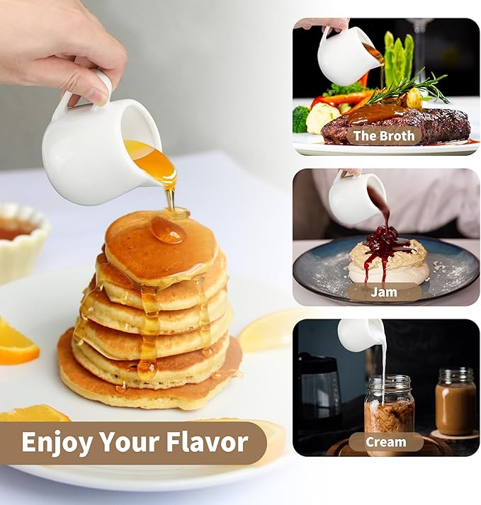 6 Pack 8 oz Ceramic Creamer with Handle, White Porcelain Cream Pitcher with Handle, Small Sauce Jus Small Pitchers for Milk, Coffee, Tea, Jam, Sauces