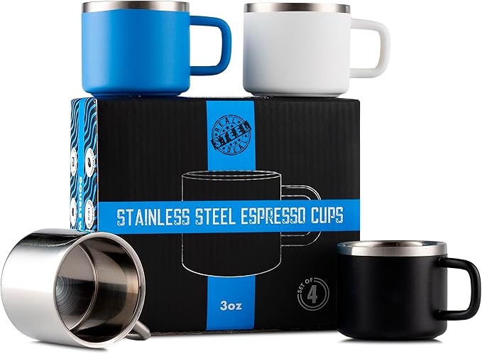 Real Deal Steel "Little Sipper 3 oz Insulated Espresso Cups - Premium Double Wall Set of 4 Demitasse