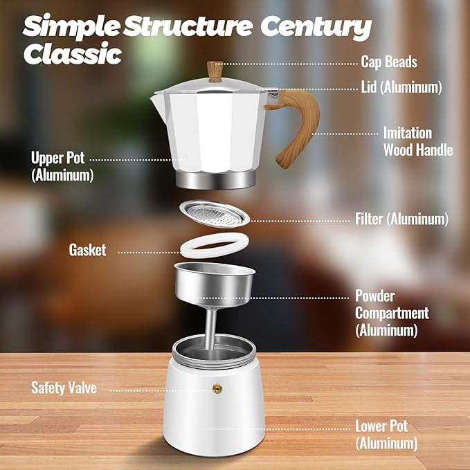 Vaolvpant 12 Cup Aluminum Moka Pot Classic Stovetop Espresso Coffee Maker 600ml 20oz Coffeemaker Percolator Mocha Express Preferred Cafe Makers for Italian and Cuban Café Brewing White