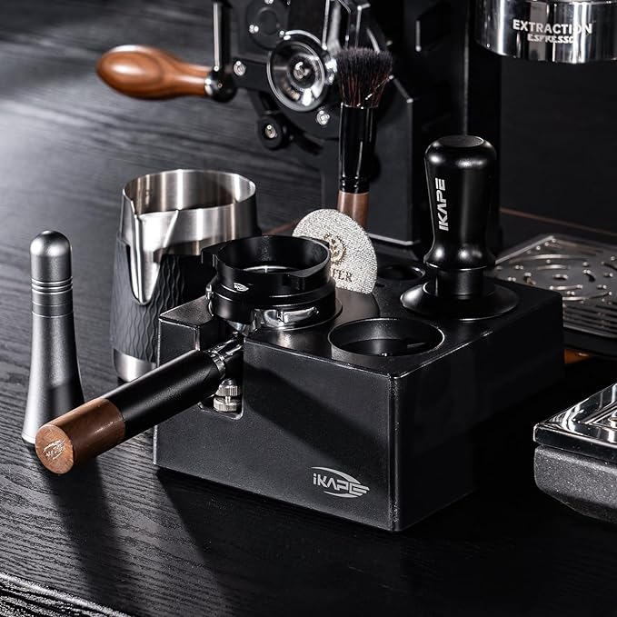 IKAPE 53MM Espresso Tamper Kit 6 in 1, Coffee Tamper, WDT Tool, Magnetic Dosing Funnel, Puck Screen, Milk Pitcher, Cleaning Brush