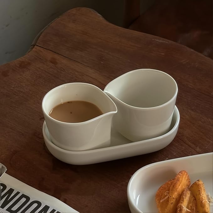 Ceramic Mini Creamer Pitcher Set for Tea, Coffee, Milk, Porcelain White Sauce Dispensers, 4 oz Pouring Jugs, 2 Pieces (2)