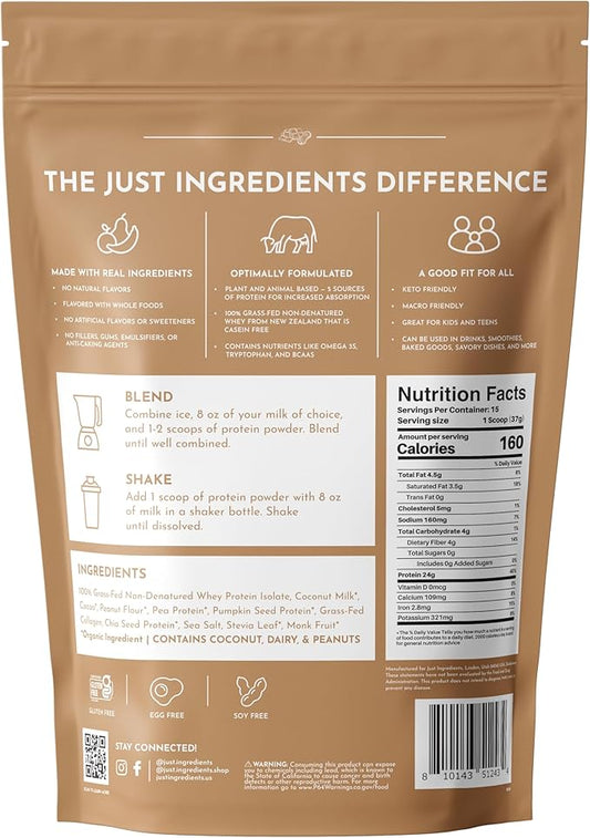 Creamy Peanut Butter Chocolate Protein Powder – 15 Servings | Grass-Fed Whey, Naturally Sweetened, No Gums or Fillers | Smooth Texture, Easy to Digest, Great for Shakes, Baking & Daily Protein Support